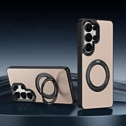 For Galaxy S26 Ultra 5G 360 Degree Rotation Holder Magnetic Vegan Leather Phone Case - Elephant Grey - EDA009692302F