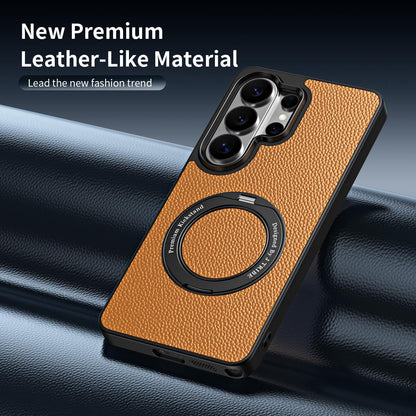 For Galaxy S26 Ultra 5G 360 Degree Rotation Holder Magnetic Vegan Leather Phone Case - Black - EDA009692302A