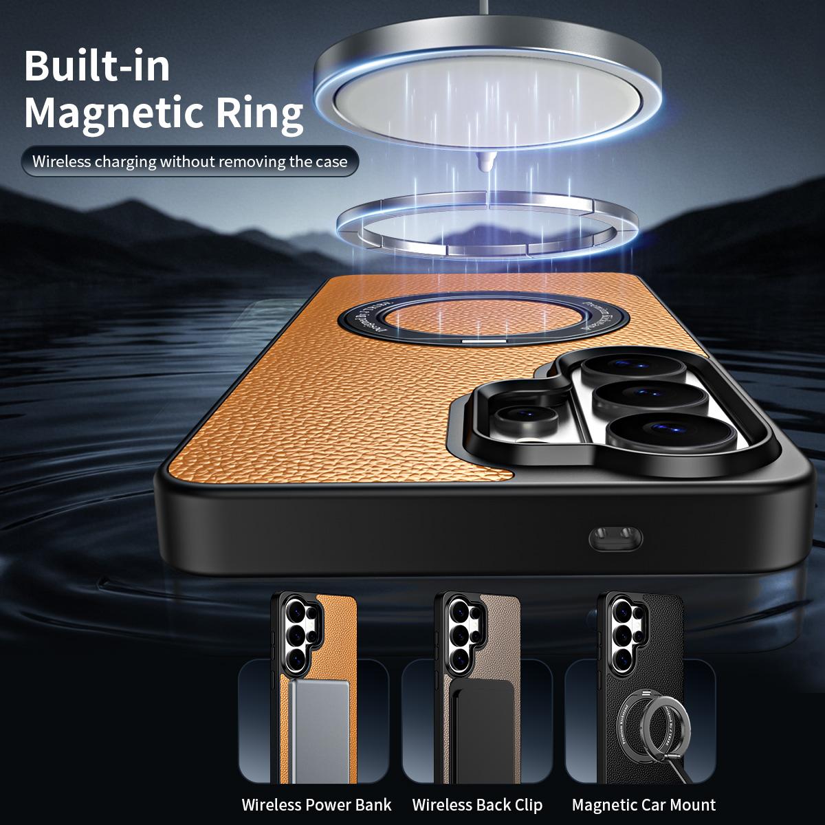 For Galaxy S26 Ultra 5G 360 Degree Rotation Holder Magnetic Vegan Leather Phone Case - Black - EDA009692302A