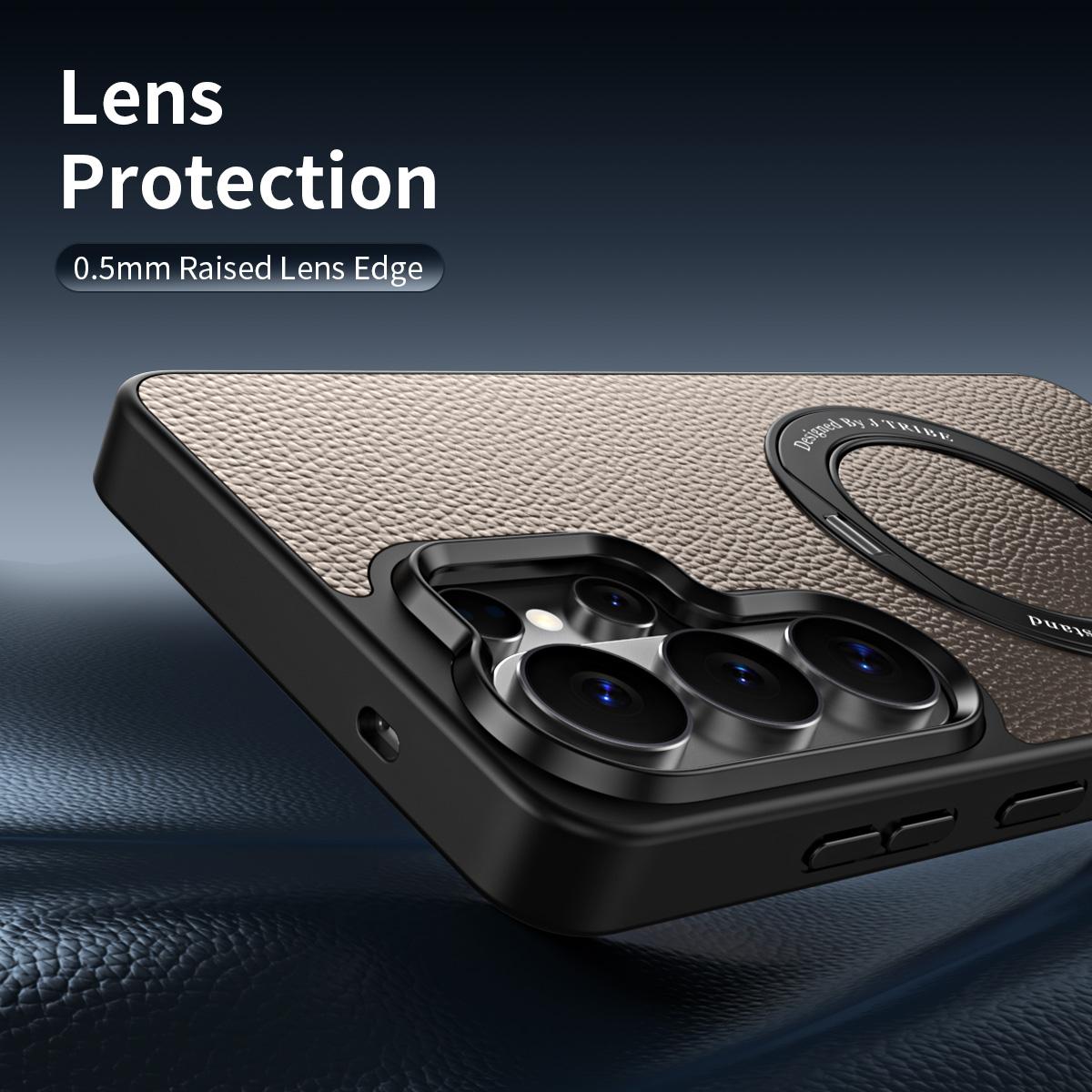 For Galaxy S26 Ultra 5G 360 Degree Rotation Holder Magnetic Vegan Leather Phone Case - Black - EDA009692302A