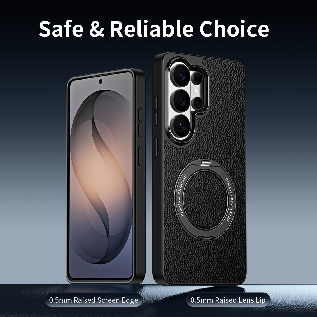 For Galaxy S26 Ultra 5G 360 Degree Rotation Holder Magnetic Vegan Leather Phone Case - Black - EDA009692302A