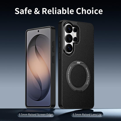 For Galaxy S26 Ultra 5G 360 Degree Rotation Holder Magnetic Vegan Leather Phone Case - Black - EDA009692302A