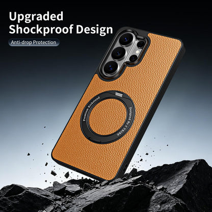 For Galaxy S26 Ultra 5G 360 Degree Rotation Holder Magnetic Vegan Leather Phone Case - Black - EDA009692302A