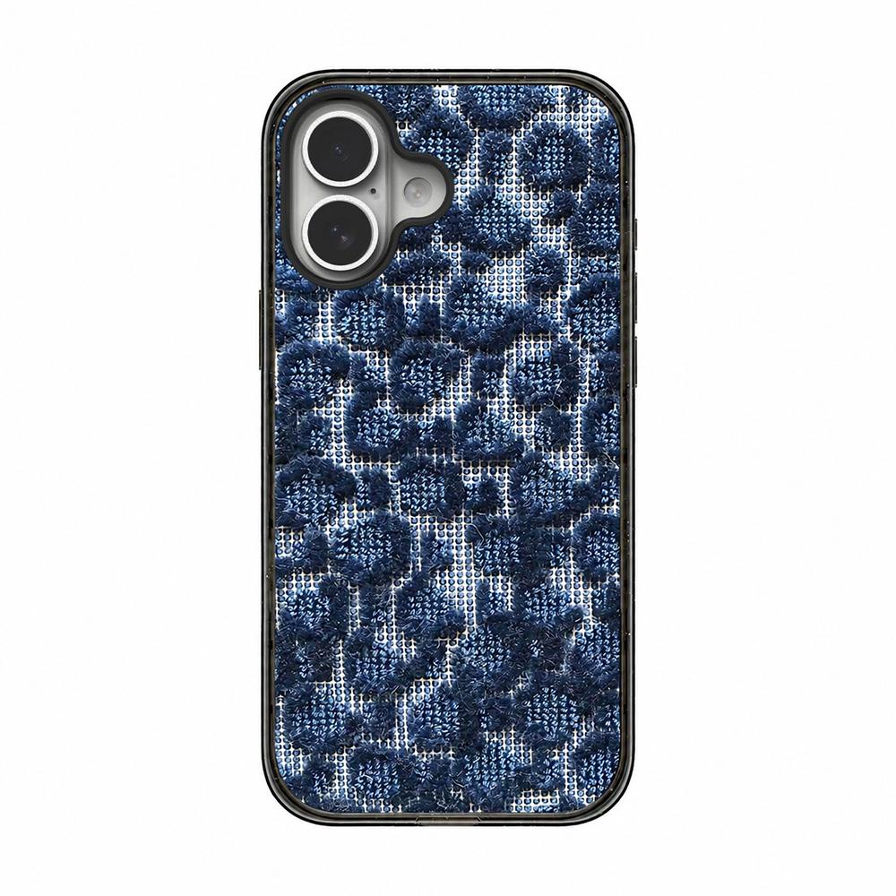 For iPhone 16 Plus Denim Knit Printed Acrylic TPU Phone Case - Blue Houndstooth - EDA009692607B