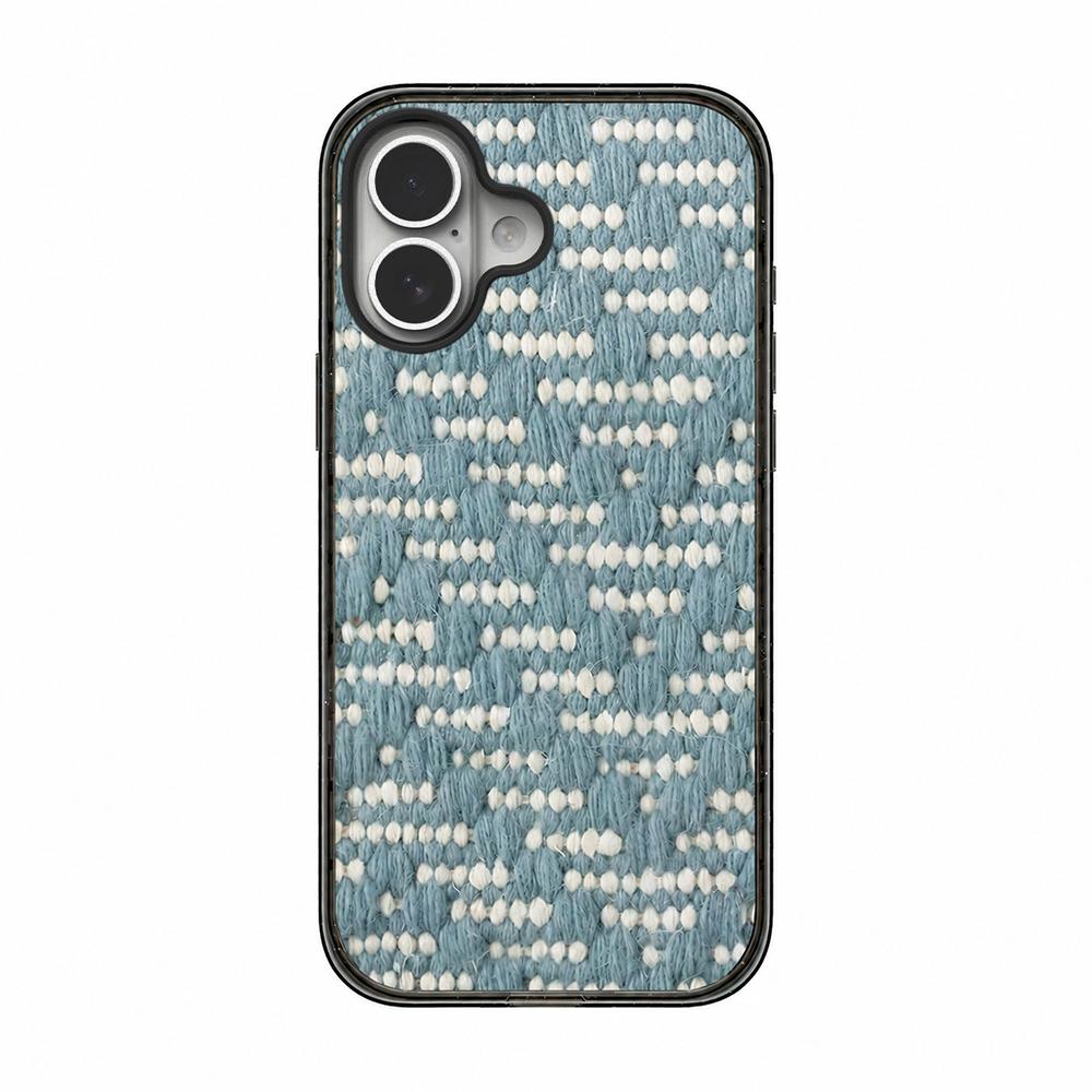 For iPhone 16 Plus Denim Knit Printed Acrylic TPU Phone Case - Light Blue Knit Stripe - EDA009692607C