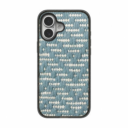 For iPhone 16 Plus Denim Knit Printed Acrylic TPU Phone Case - Light Blue Knit Stripe - EDA009692607C