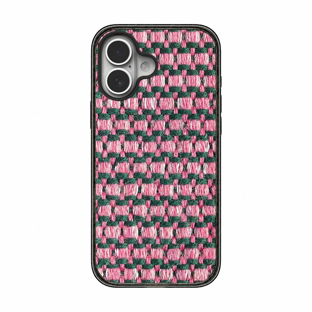 For iPhone 16 Denim Knit Printed Acrylic TPU Phone Case - Pink Green Woven - EDA009692608E