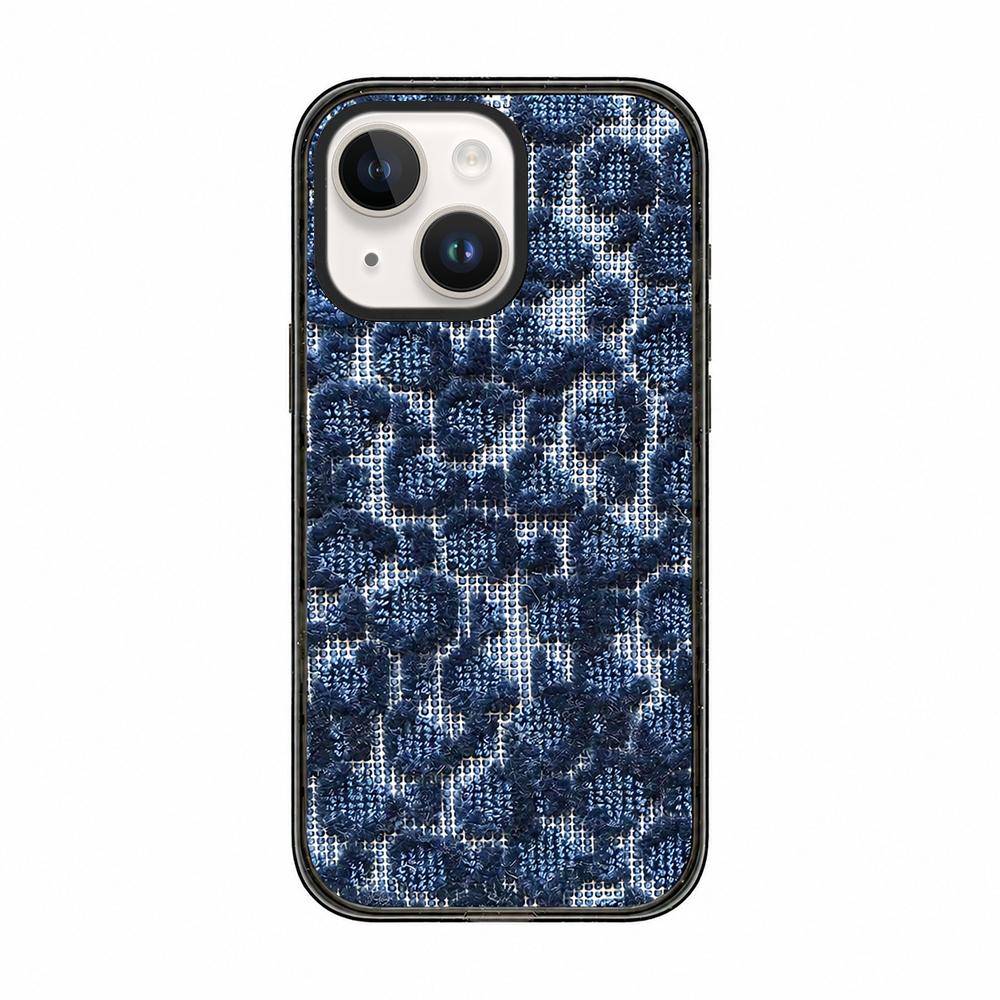 For iPhone 15 Plus Denim Knit Printed Acrylic TPU Phone Case - Blue Houndstooth - EDA009692611B