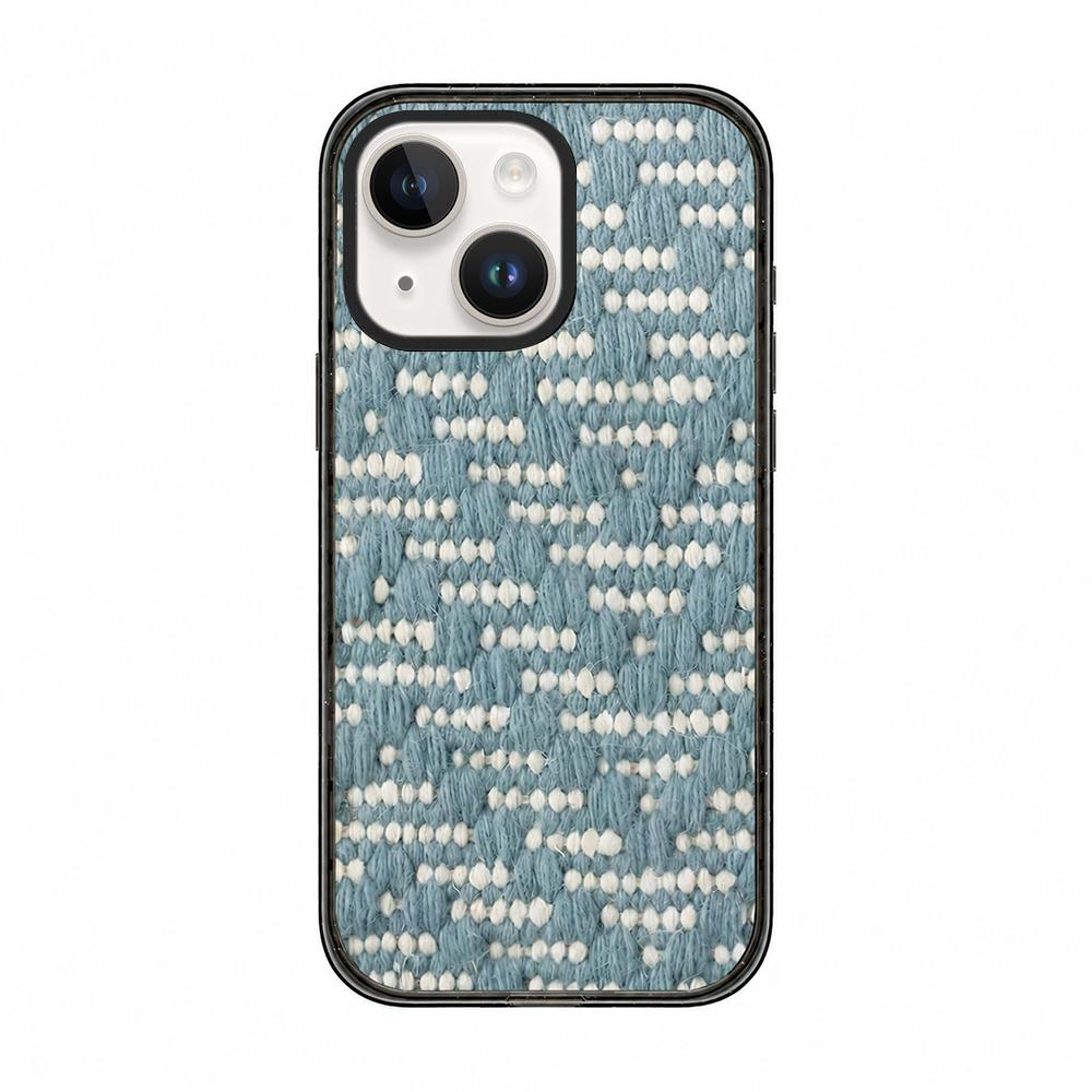 For iPhone 15 Plus Denim Knit Printed Acrylic TPU Phone Case - Light Blue Knit Stripe - EDA009692611C