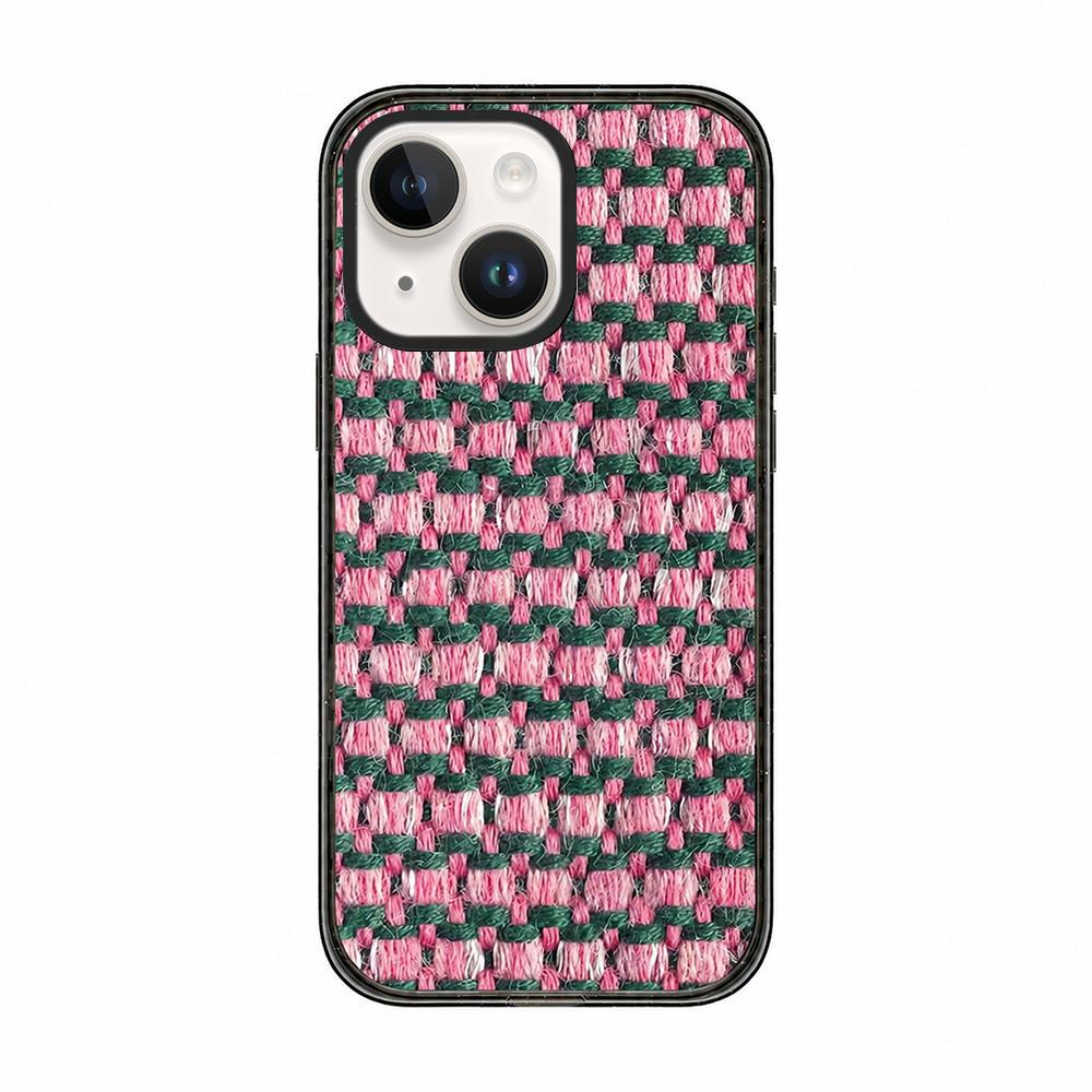 For iPhone 15 Plus Denim Knit Printed Acrylic TPU Phone Case - Pink Green Woven - EDA009692611E