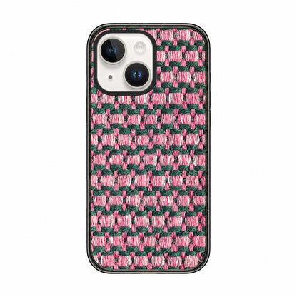 For iPhone 15 Plus Denim Knit Printed Acrylic TPU Phone Case - Pink Green Woven - EDA009692611E