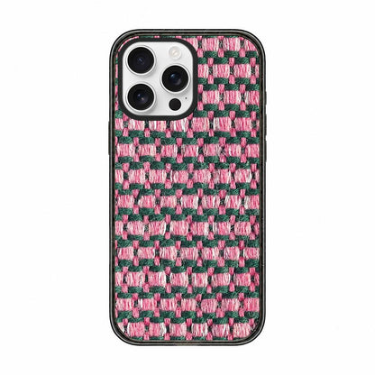For iPhone 14 Pro Denim Knit Printed Acrylic TPU Phone Case - Pink Green Woven - EDA009692615E