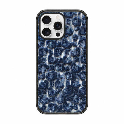 For iPhone 13 Pro Denim Knit Printed Acrylic TPU Phone Case - Blue Houndstooth - EDA009692618B