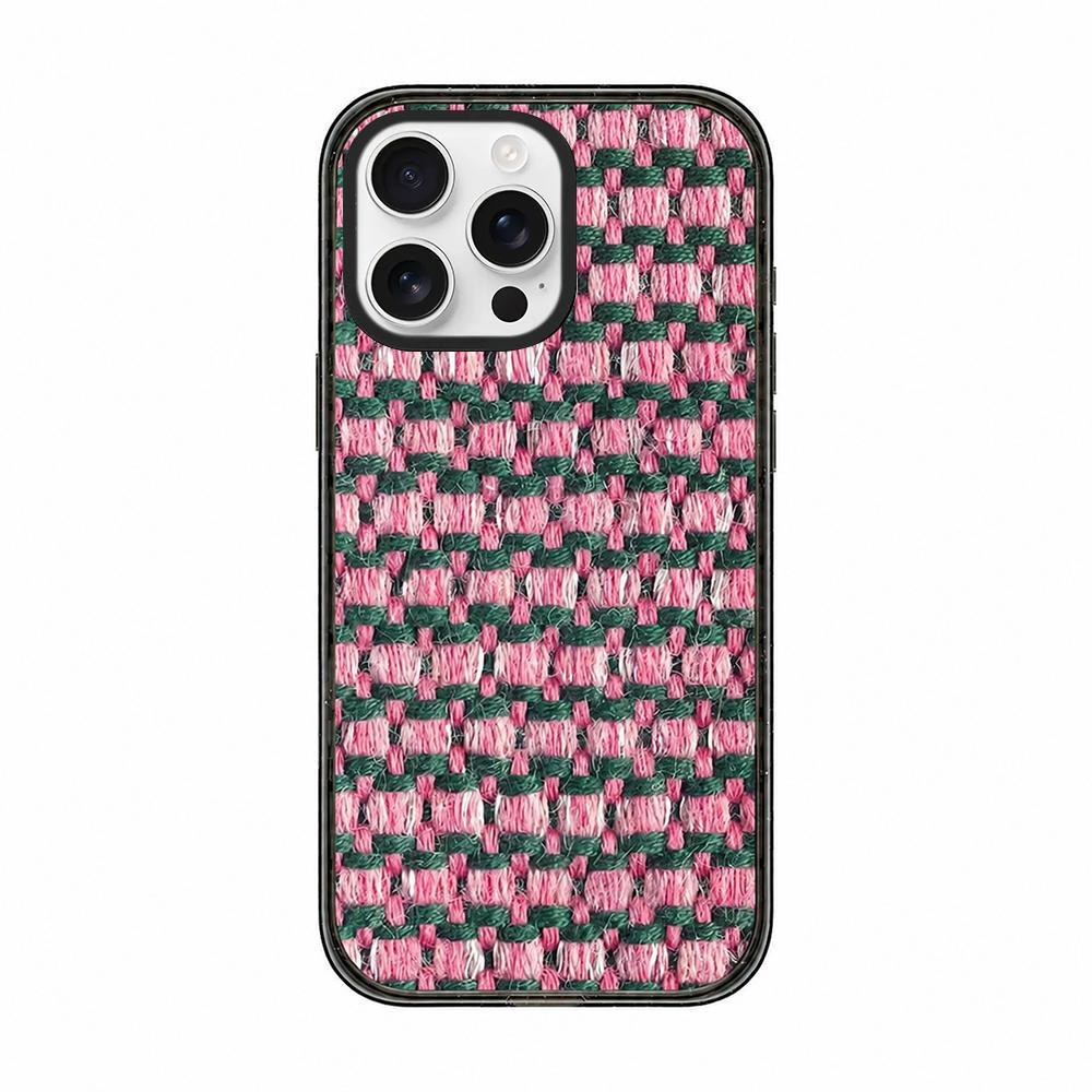 For iPhone 12 Pro Denim Knit Printed Acrylic TPU Phone Case - Pink Green Woven - EDA009692622E