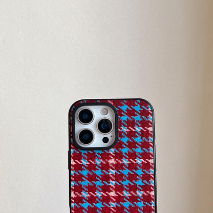 For iPhone 12 Pro Denim Knit Printed Acrylic TPU Phone Case - Blue Houndstooth - EDA009692622B