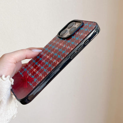 For iPhone 17 Denim Knit Printed Acrylic TPU Phone Case - Blue Houndstooth - EDA009692603B