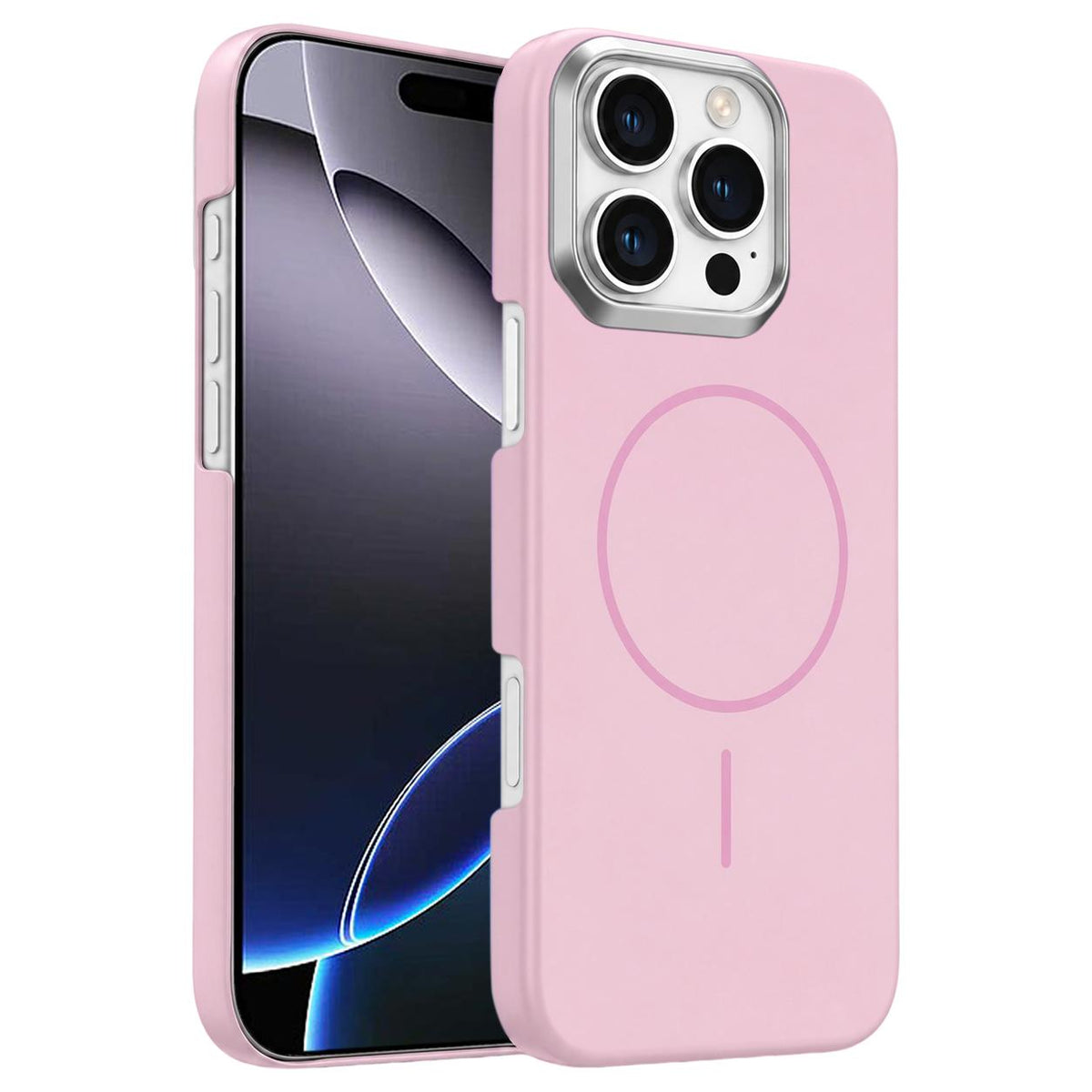 For iPhone 16 Pro Max Gold Armor PC Thin Circle MagSafe Shockproof Phone Case - Pink - EDA009692703A