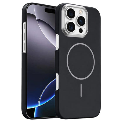 For iPhone 16 Pro Max Gold Armor PC Thin Circle MagSafe Shockproof Phone Case - Black - EDA009692703I