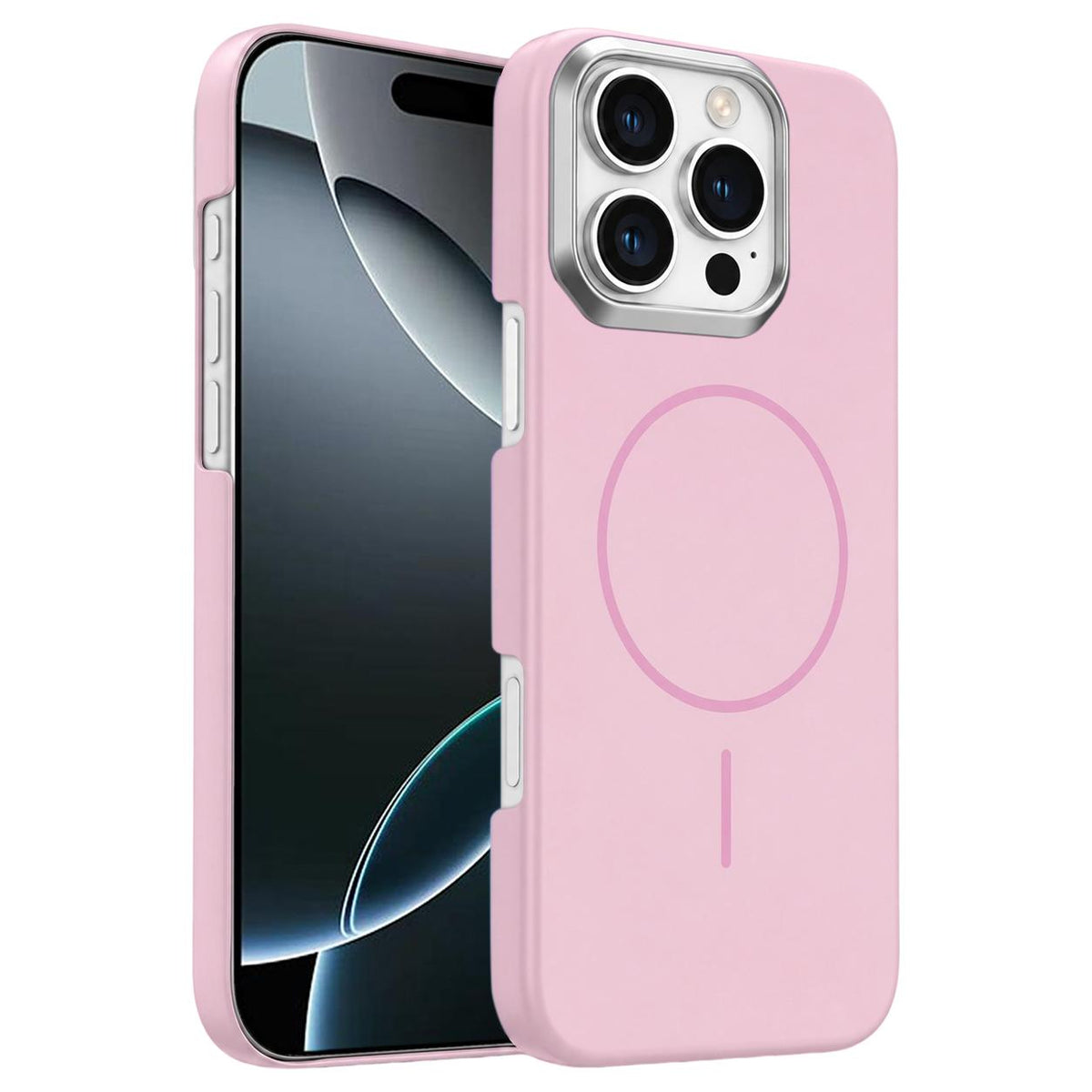 For iPhone 16 Pro Gold Armor PC Thin Circle MagSafe Shockproof Phone Case - Pink - EDA009692704A
