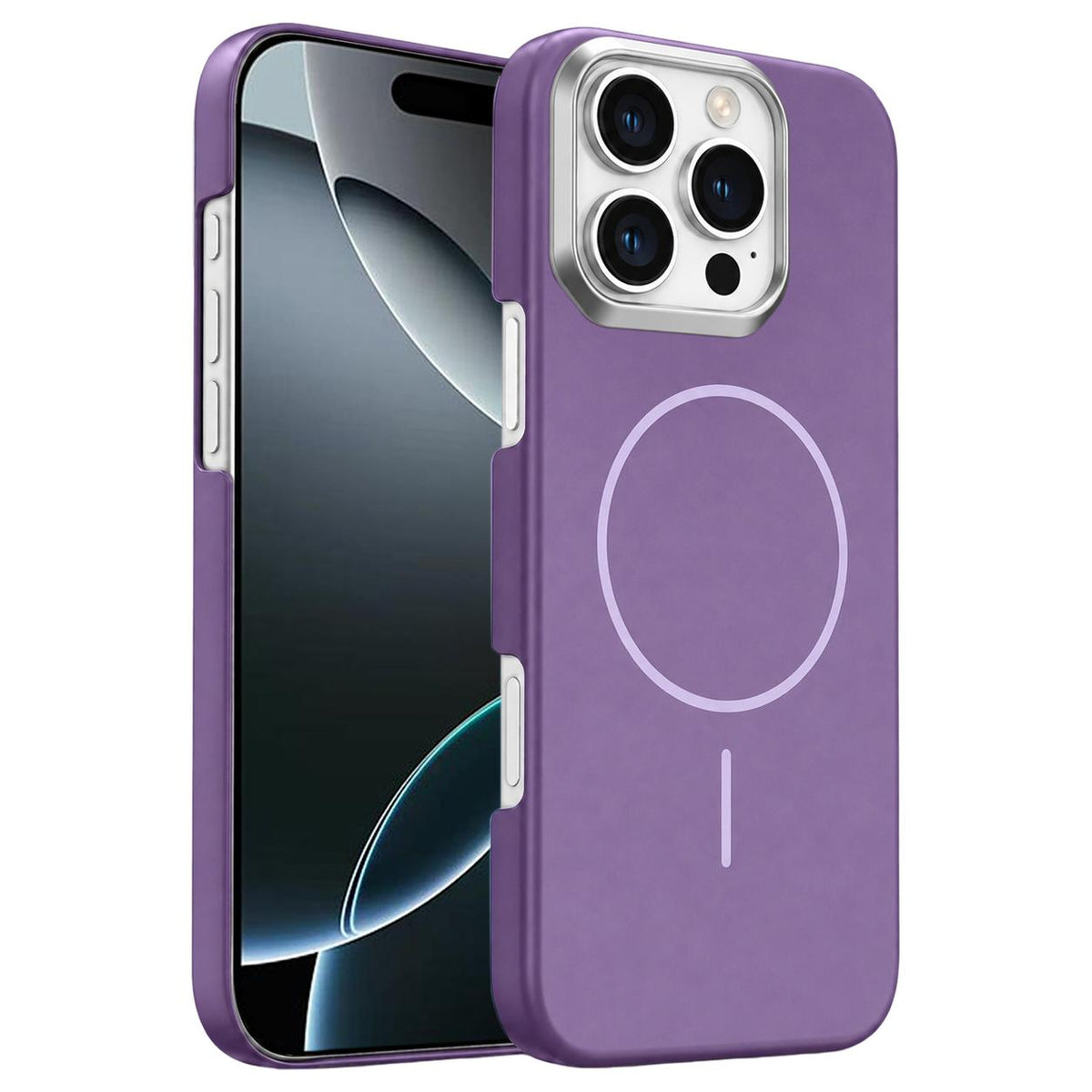 For iPhone 16 Pro Gold Armor PC Thin Circle MagSafe Shockproof Phone Case - Purple - EDA009692704F