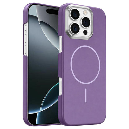For iPhone 16 Pro Gold Armor PC Thin Circle MagSafe Shockproof Phone Case - Purple - EDA009692704F