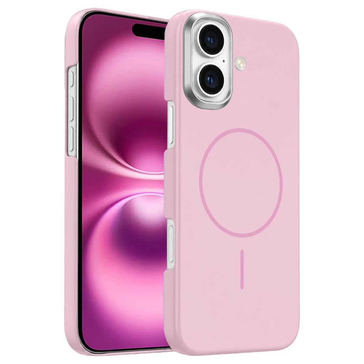 For iPhone 16 Plus Gold Armor PC Thin Circle MagSafe Shockproof Phone Case - Pink - EDA009692705A