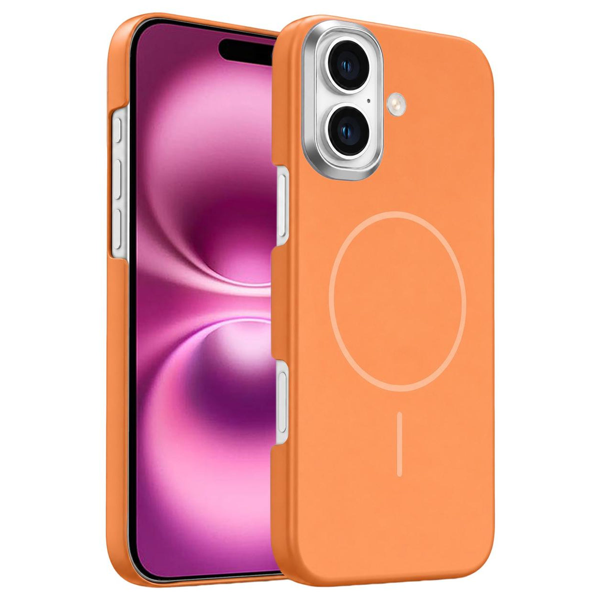 For iPhone 16 Plus Gold Armor PC Thin Circle MagSafe Shockproof Phone Case - Orange - EDA009692705E