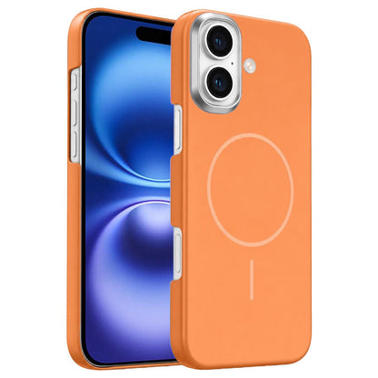 For iPhone 16 Gold Armor PC Thin Circle MagSafe Shockproof Phone Case - Orange - EDA009692706E