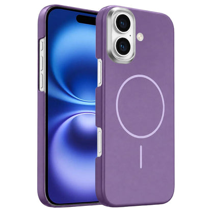 For iPhone 16 Gold Armor PC Thin Circle MagSafe Shockproof Phone Case - Purple - EDA009692706F