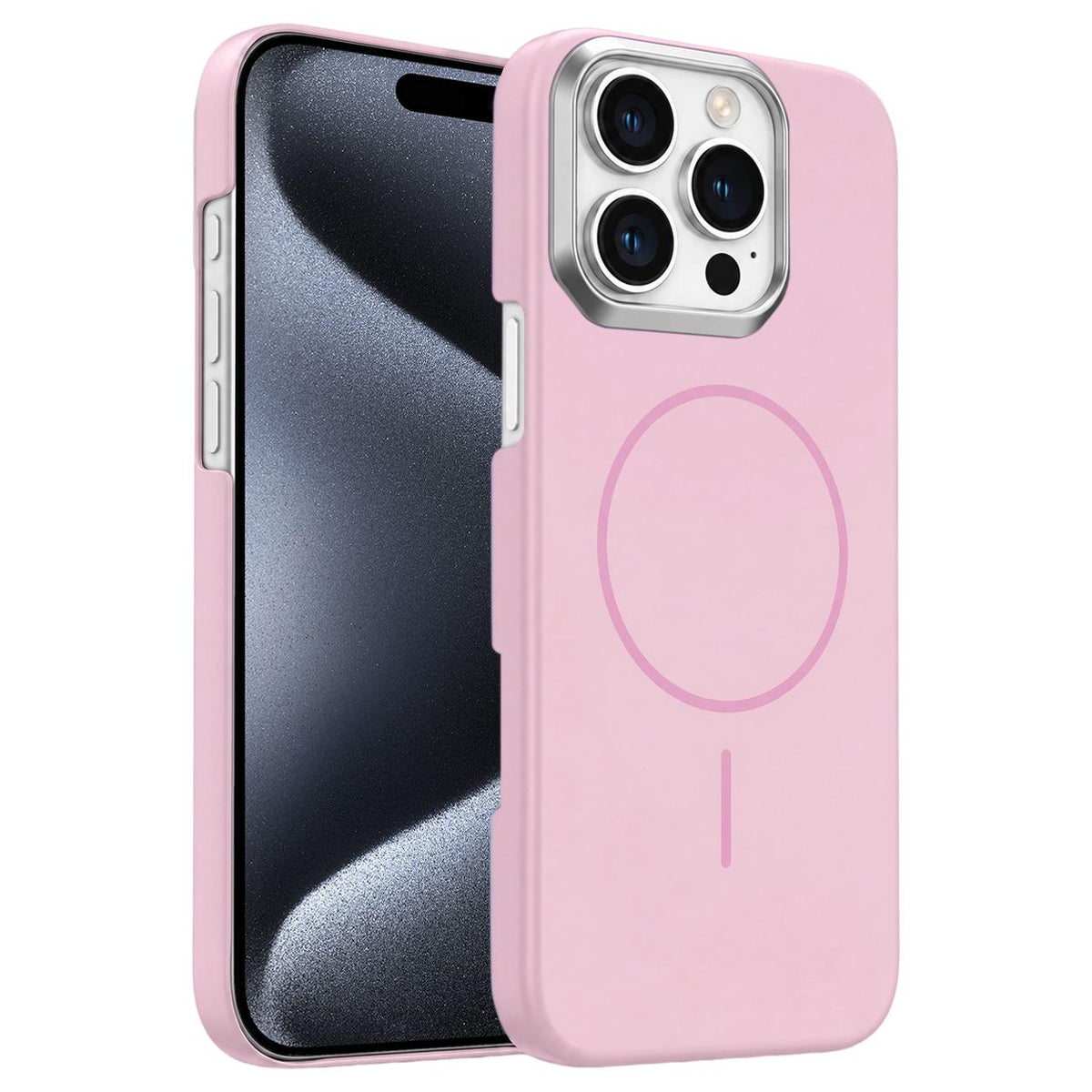 For iPhone 15 Pro Max Gold Armor PC Thin Circle MagSafe Shockproof Phone Case - Pink - EDA009692707A