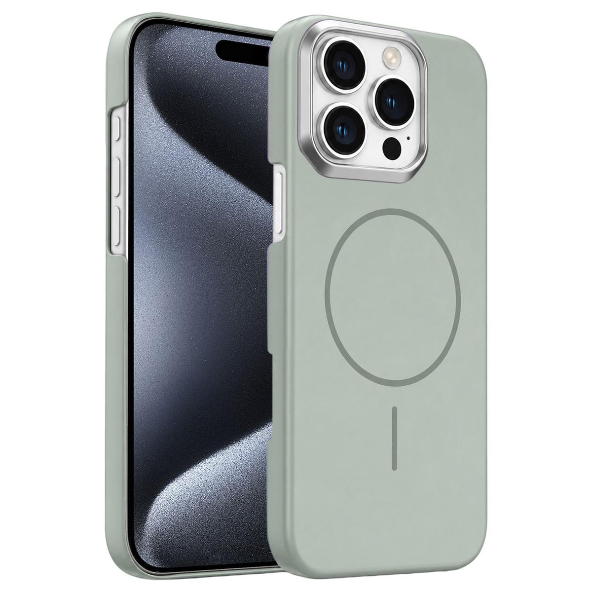 For iPhone 15 Pro Max Gold Armor PC Thin Circle MagSafe Shockproof Phone Case - Titanium Gray - EDA009692707C