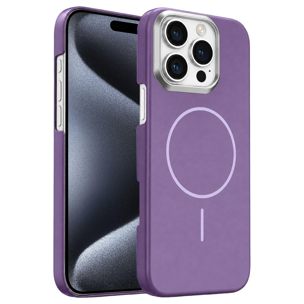 For iPhone 15 Pro Max Gold Armor PC Thin Circle MagSafe Shockproof Phone Case - Purple - EDA009692707F