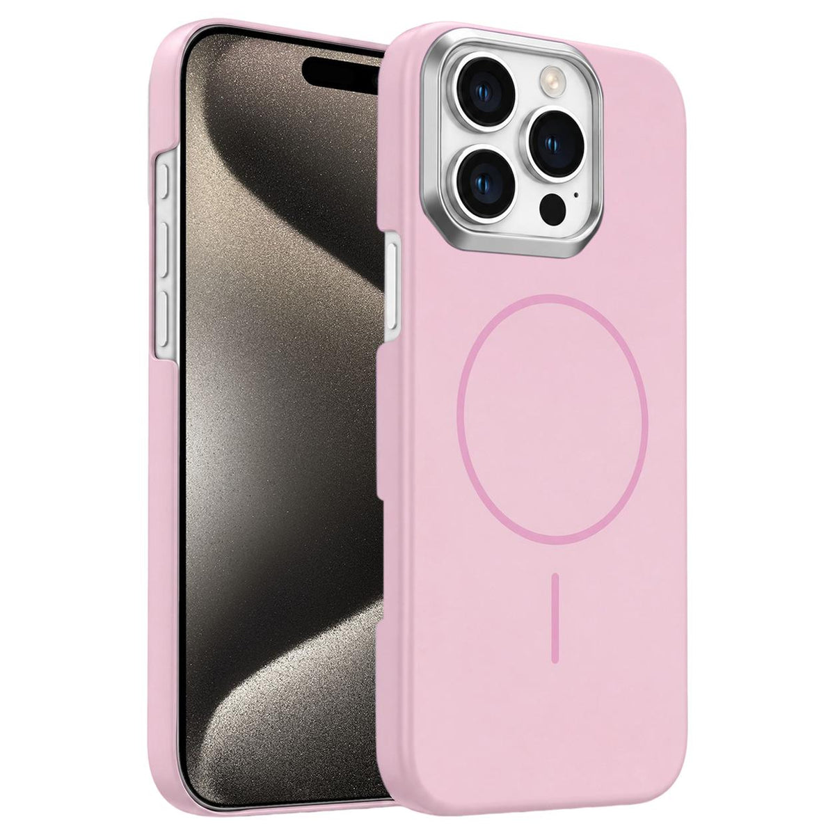 For iPhone 15 Pro Gold Armor PC Thin Circle MagSafe Shockproof Phone Case - Pink - EDA009692708A