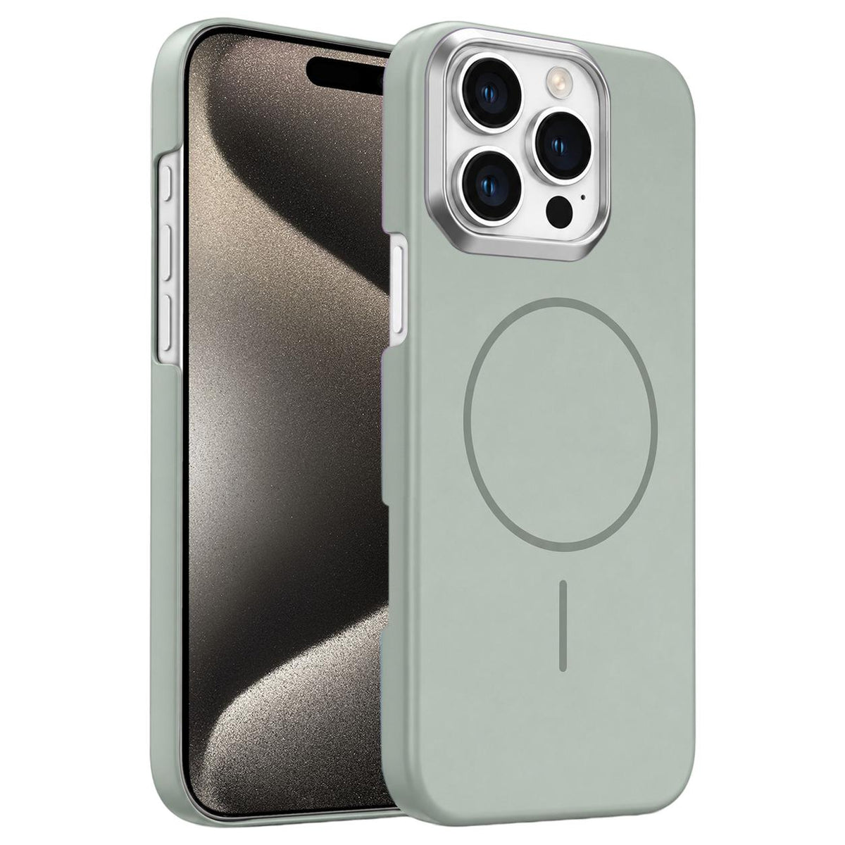 For iPhone 15 Pro Gold Armor PC Thin Circle MagSafe Shockproof Phone Case - Titanium Gray - EDA009692708C