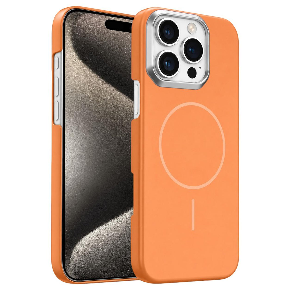 For iPhone 15 Pro Gold Armor PC Thin Circle MagSafe Shockproof Phone Case - Orange - EDA009692708E