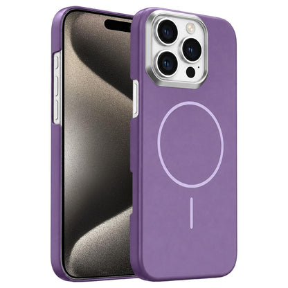 For iPhone 15 Pro Gold Armor PC Thin Circle MagSafe Shockproof Phone Case - Purple - EDA009692708F