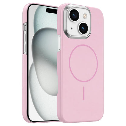 For iPhone 15 Plus Gold Armor PC Thin Circle MagSafe Shockproof Phone Case - Pink - EDA009692709A