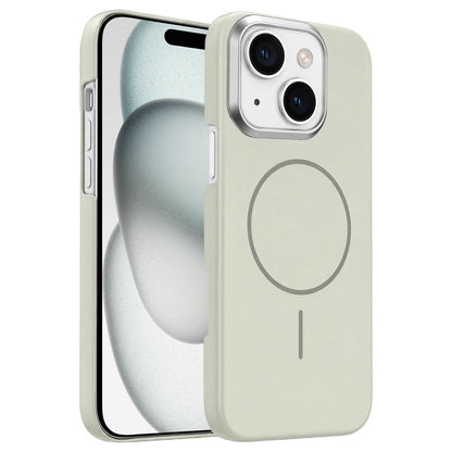 For iPhone 15 Plus Gold Armor PC Thin Circle MagSafe Shockproof Phone Case - Summit Stone - EDA009692709B