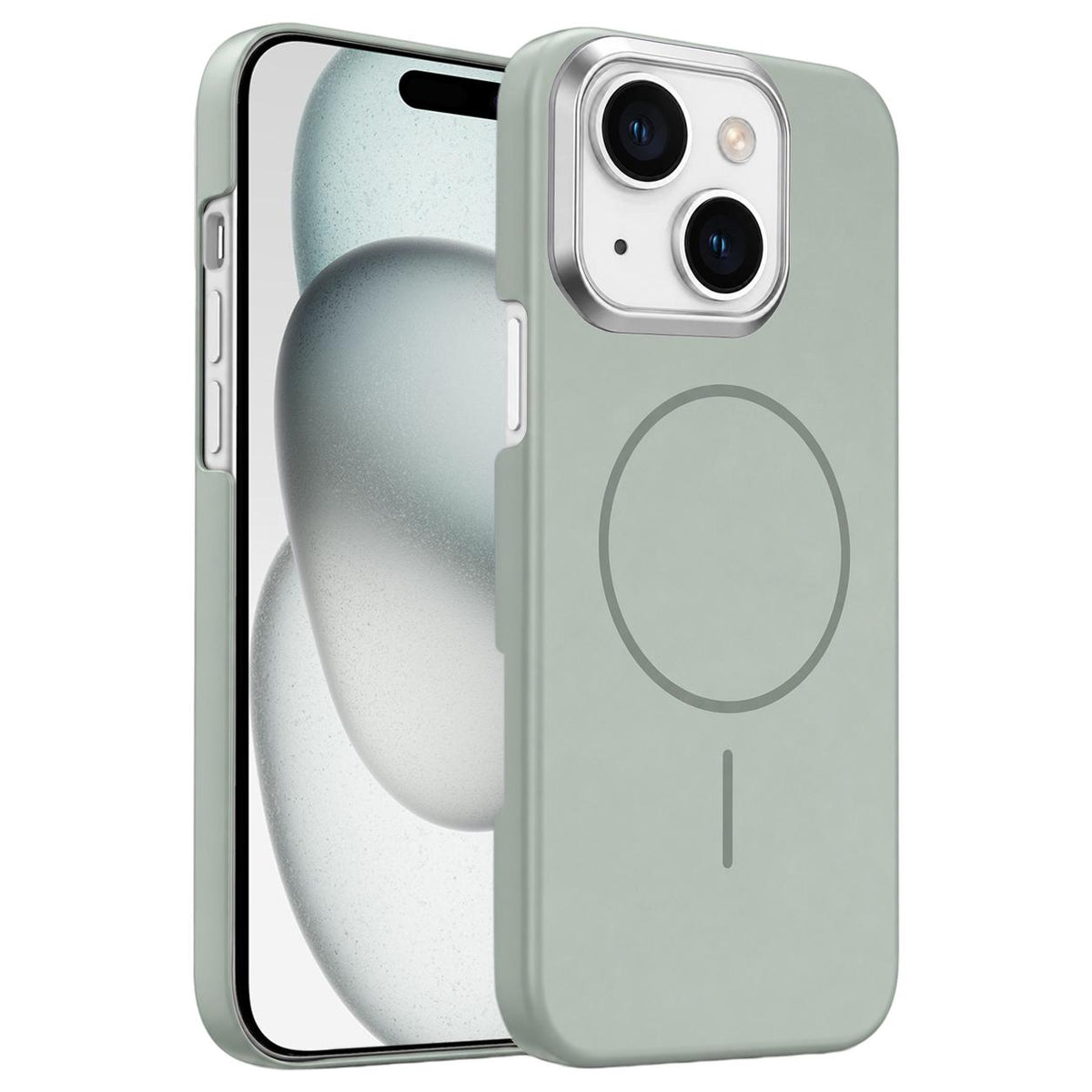 For iPhone 15 Plus Gold Armor PC Thin Circle MagSafe Shockproof Phone Case - Titanium Gray - EDA009692709C