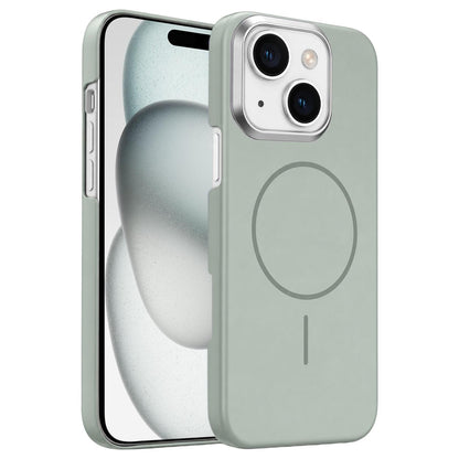 For iPhone 15 Plus Gold Armor PC Thin Circle MagSafe Shockproof Phone Case - Titanium Gray - EDA009692709C