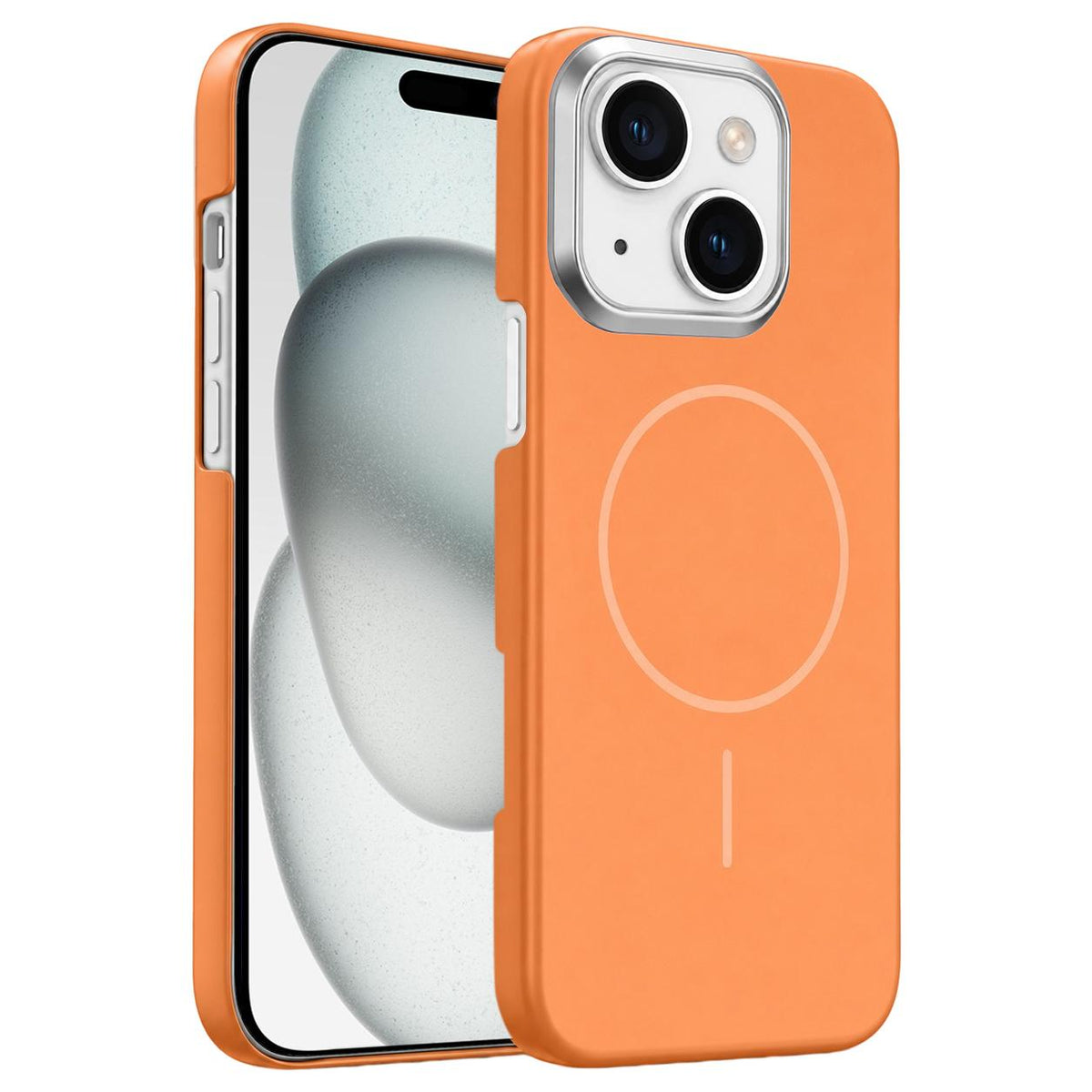 For iPhone 15 Plus Gold Armor PC Thin Circle MagSafe Shockproof Phone Case - Orange - EDA009692709E