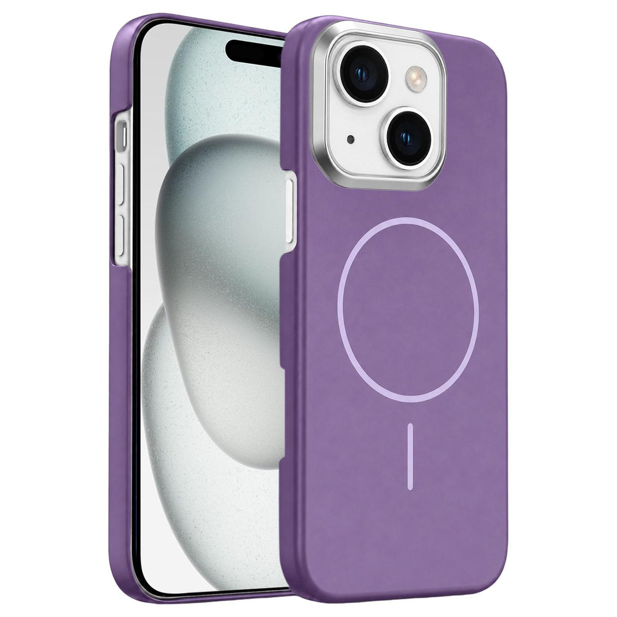 For iPhone 15 Plus Gold Armor PC Thin Circle MagSafe Shockproof Phone Case - Purple - EDA009692709F
