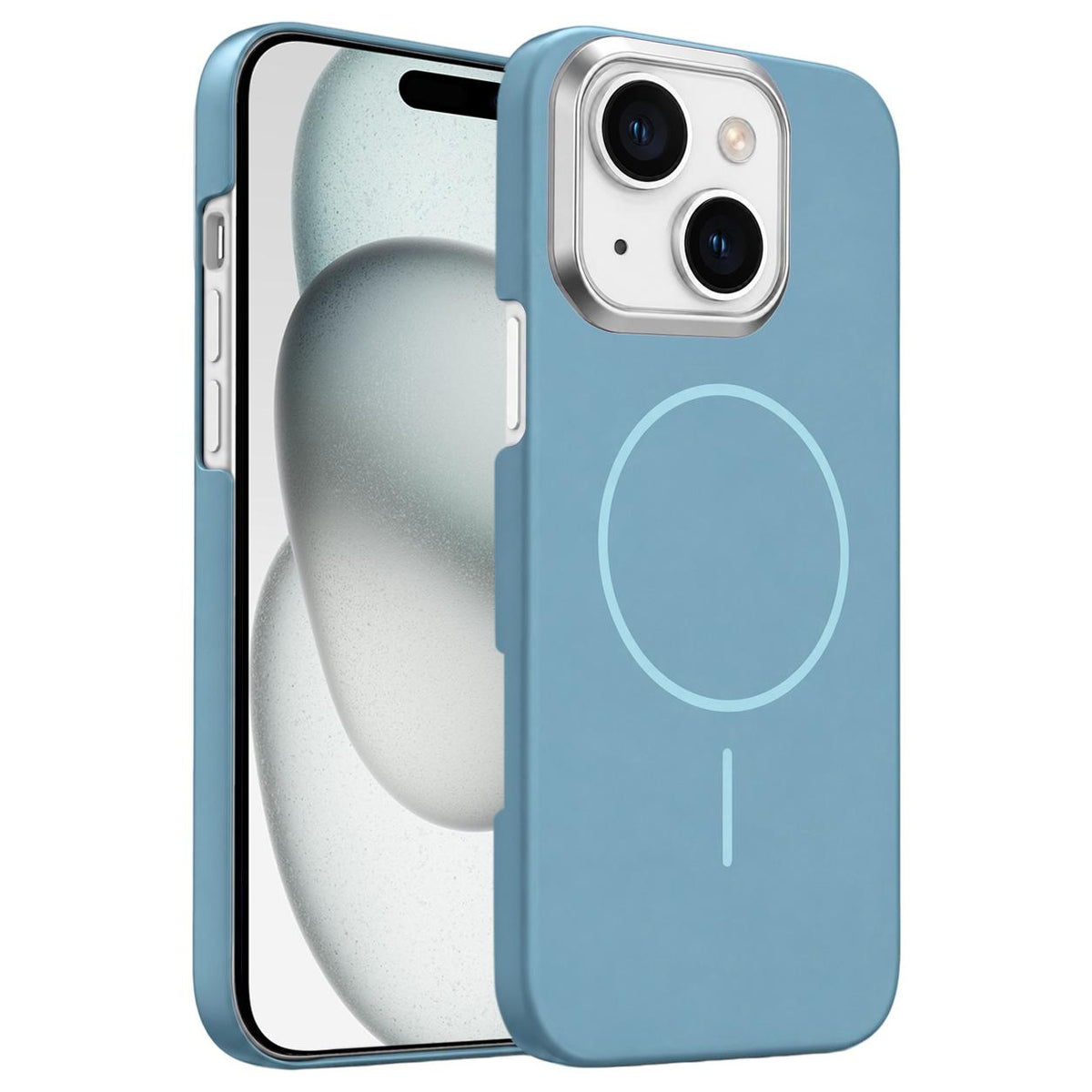 For iPhone 15 Plus Gold Armor PC Thin Circle MagSafe Shockproof Phone Case - Ocean Blue - EDA009692709G