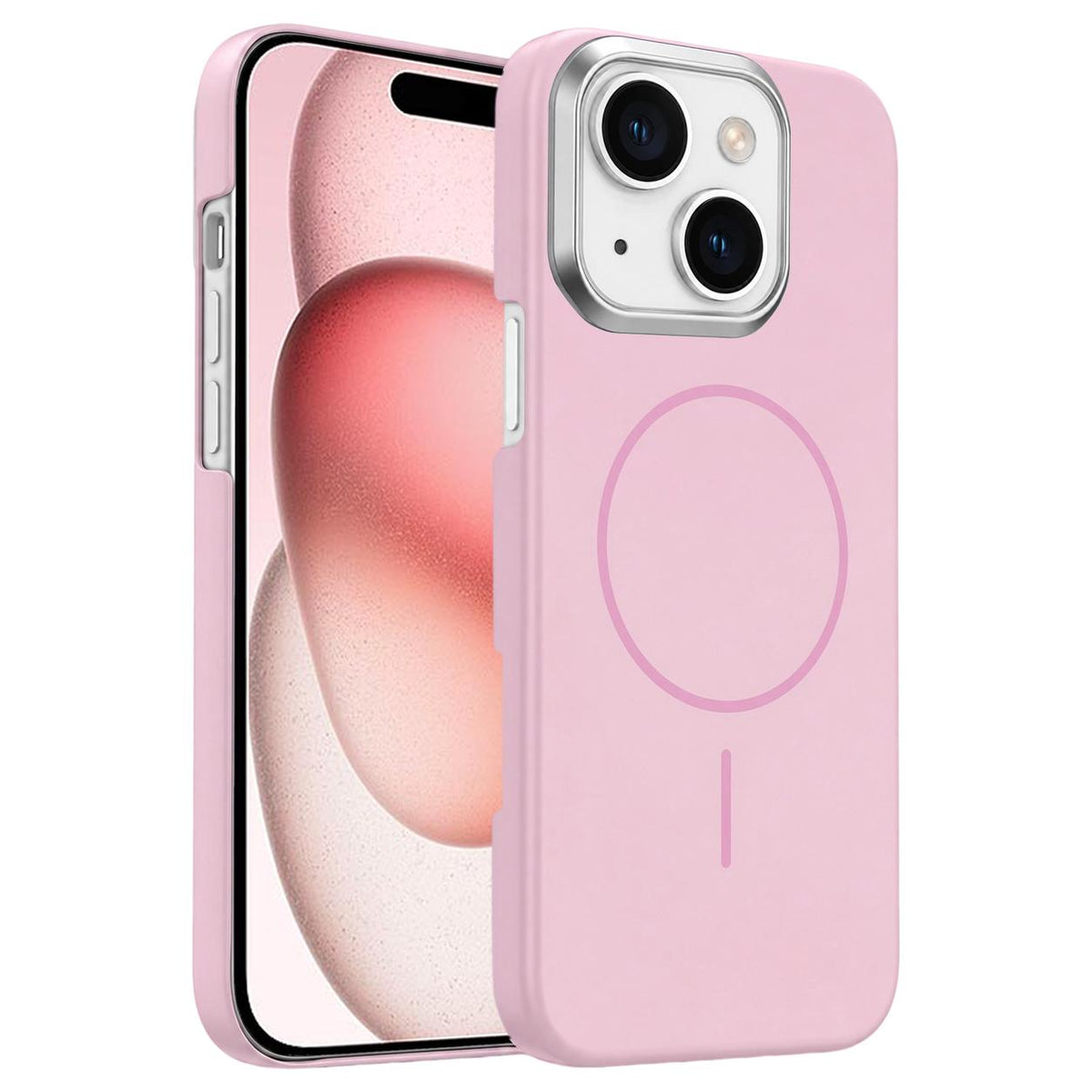 For iPhone 15 Gold Armor PC Thin Circle MagSafe Shockproof Phone Case - Pink - EDA009692710A