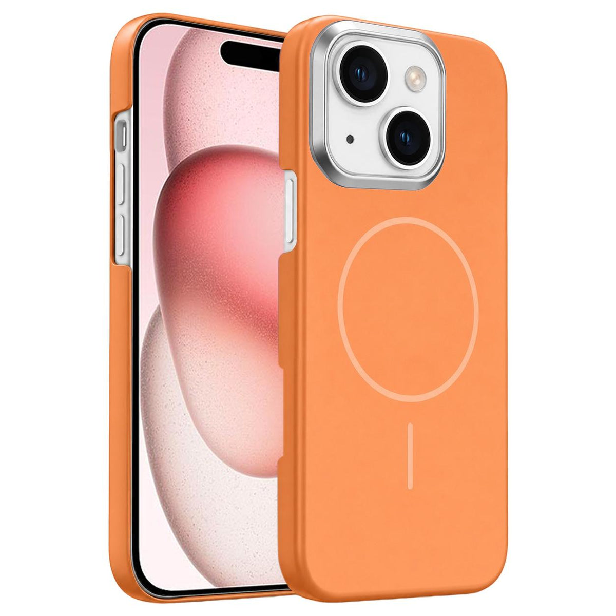 For iPhone 15 Gold Armor PC Thin Circle MagSafe Shockproof Phone Case - Orange - EDA009692710E