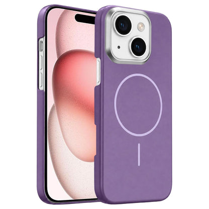For iPhone 15 Gold Armor PC Thin Circle MagSafe Shockproof Phone Case - Purple - EDA009692710F