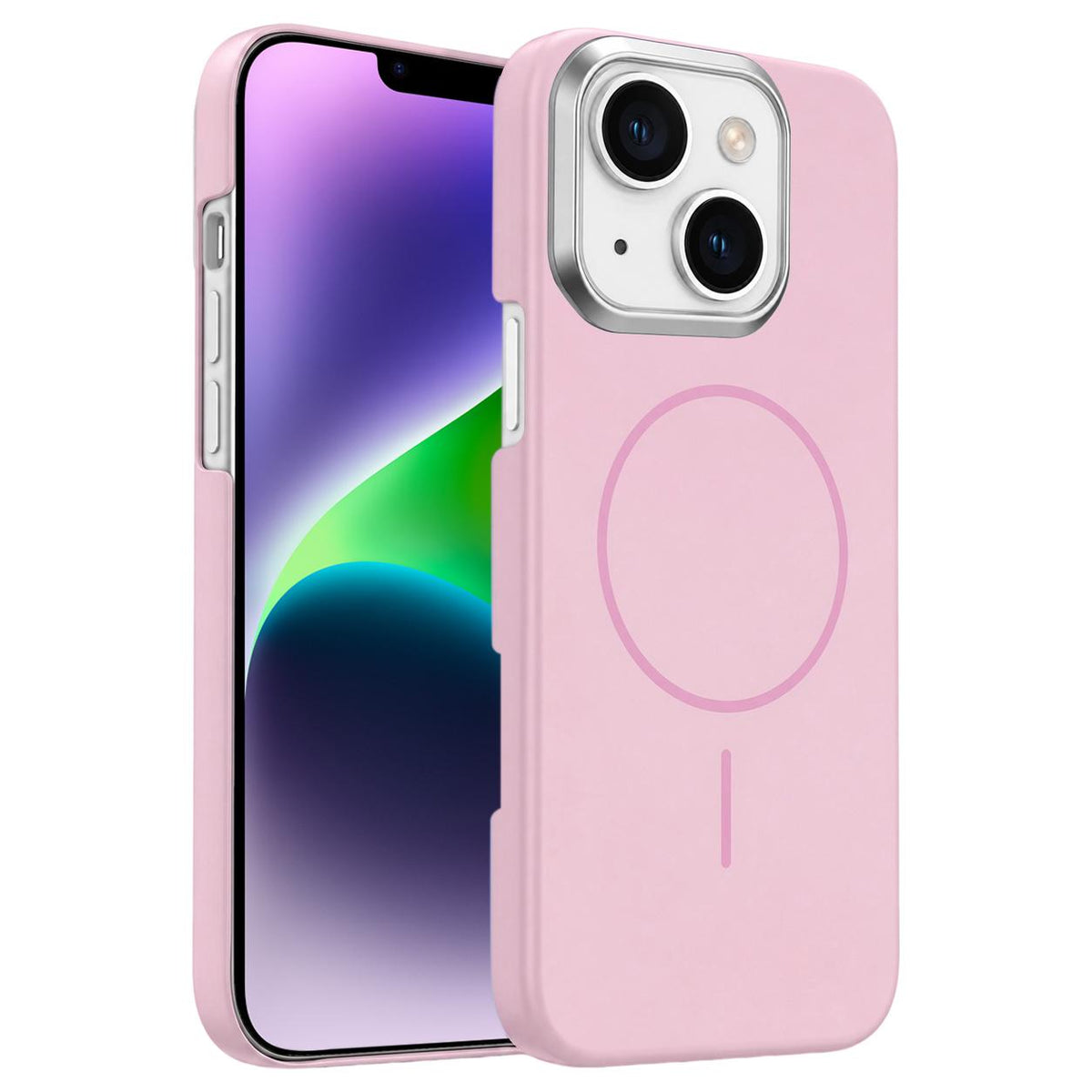 For iPhone 14 Plus Gold Armor PC Thin Circle MagSafe Shockproof Phone Case - Pink - EDA009692711A