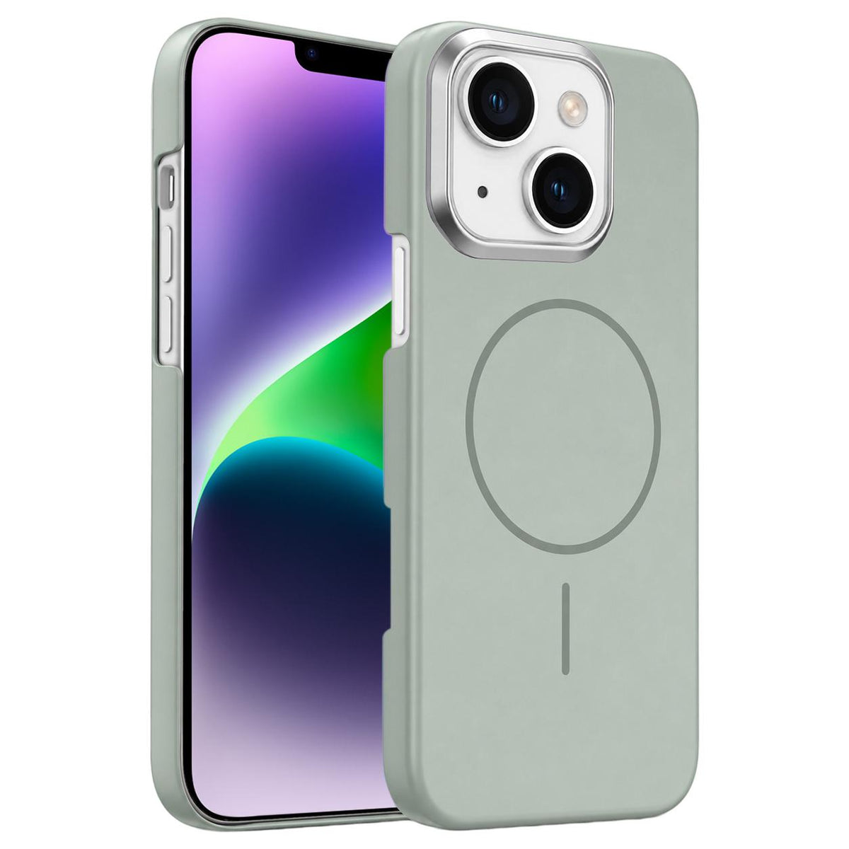For iPhone 14 Plus Gold Armor PC Thin Circle MagSafe Shockproof Phone Case - Titanium Gray - EDA009692711C