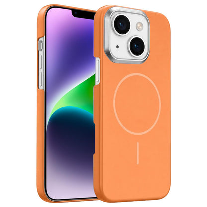 For iPhone 14 Plus Gold Armor PC Thin Circle MagSafe Shockproof Phone Case - Orange - EDA009692711E