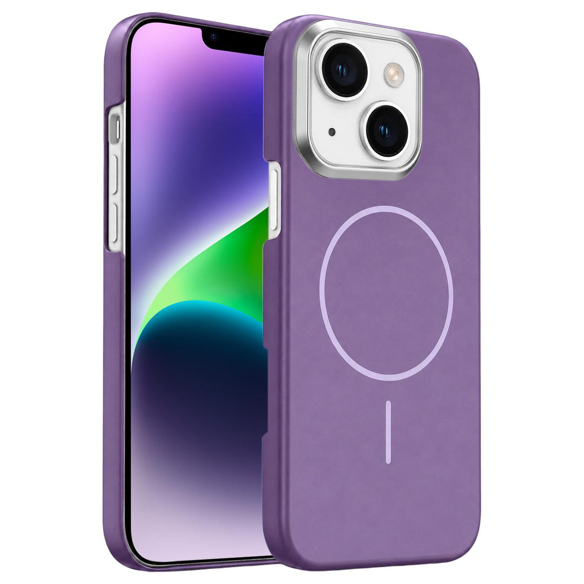 For iPhone 14 Plus Gold Armor PC Thin Circle MagSafe Shockproof Phone Case - Purple - EDA009692711F